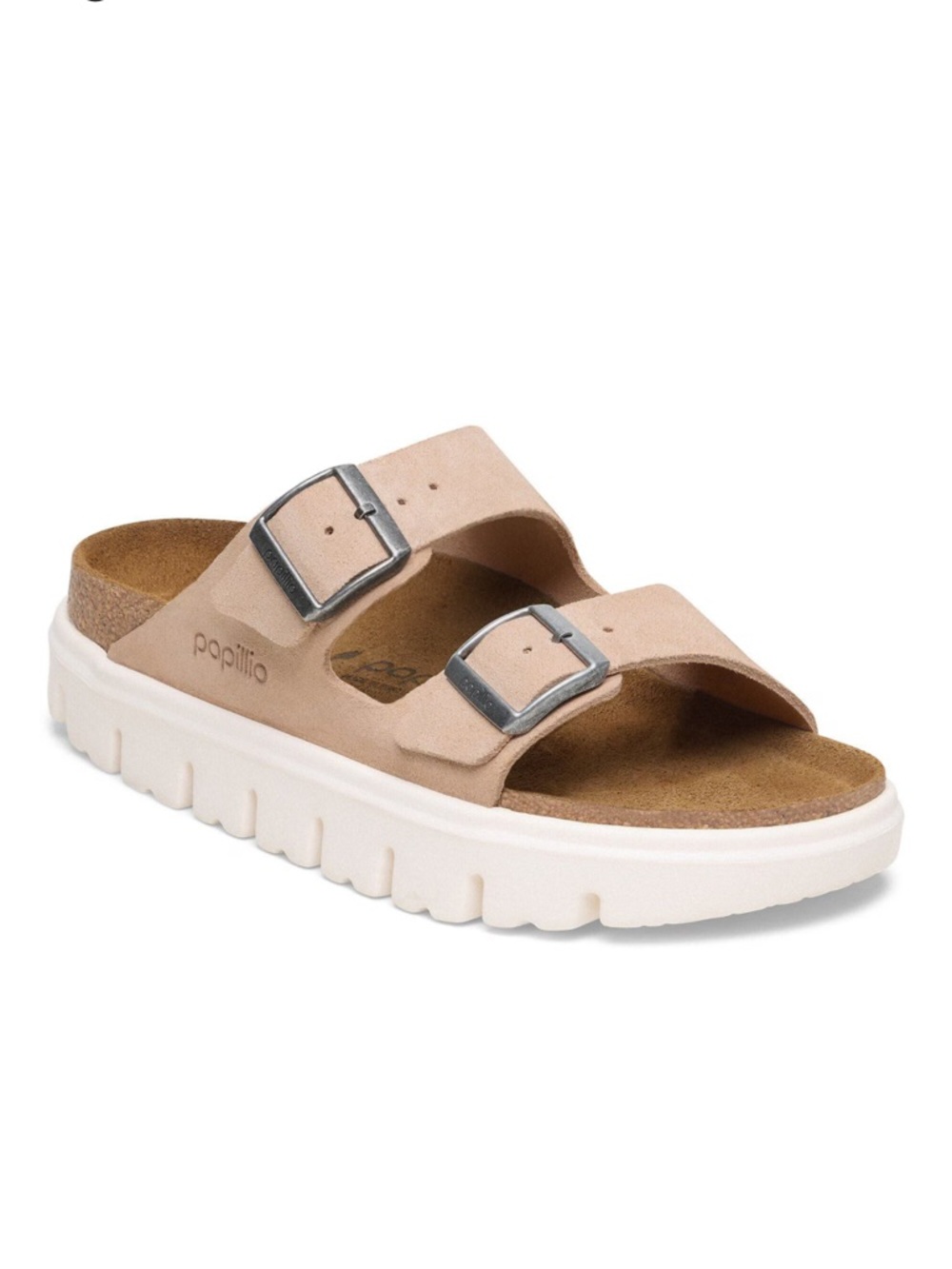 New! Papillio Arizona Tan Suede Double-Buckle Slide Sandals | 40
